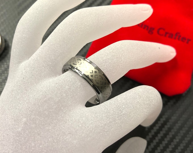 Custom Engraving - 6mm Tungsten Carbide Step Edge With Celtic Knot Design Wedding Band Ring for Men Or Women