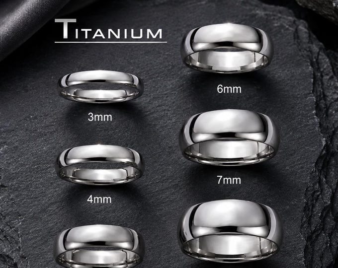 Personalized Titanium Wedding Band Set, Custom Engraved Silver Titanium Rings, Matching His and Hers Bands, Hypoallergenic Promise Rings