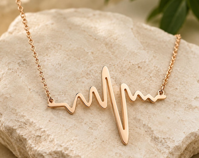 Custom Engraved Heartbeat Necklace, Personalized Rose Gold Stainless Steel Pendant, Name & Date Necklace, ECG Heart Line Jewelry Gift
