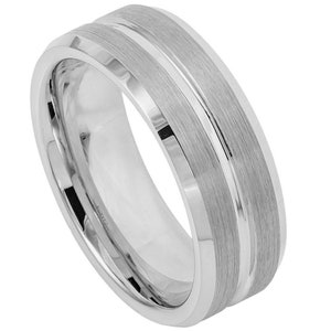 Gravierter Paarring, freie individuelle Lasergravur, Edelstahl Comfort Fit-Band für Herren und Damen, gerillter Ring mit abgeschrägter Kante in der Mitte