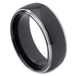 Custom Engraved Elegant Ring, Black Domed Wedding Band for Men & Women, Free Personalization High Polished IP Steel Ring Couples Gift