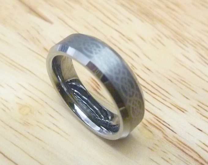 Personalized Celtic Tungsten Ring, Custom Laser Engraved Dainty Ring, 6mm Wedding Band for Men & Women, Beveled Edge Durable Stylish Ring