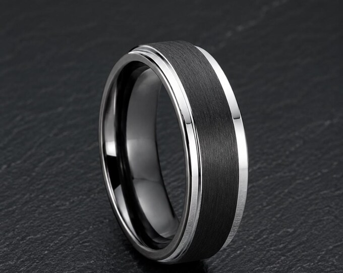 Custom Black Tungsten Ring, 6mm/8mm Brushed Matte Finish Wedding Band, Personalized Engraving Ring, Minimalist Promise Anniversary Gift