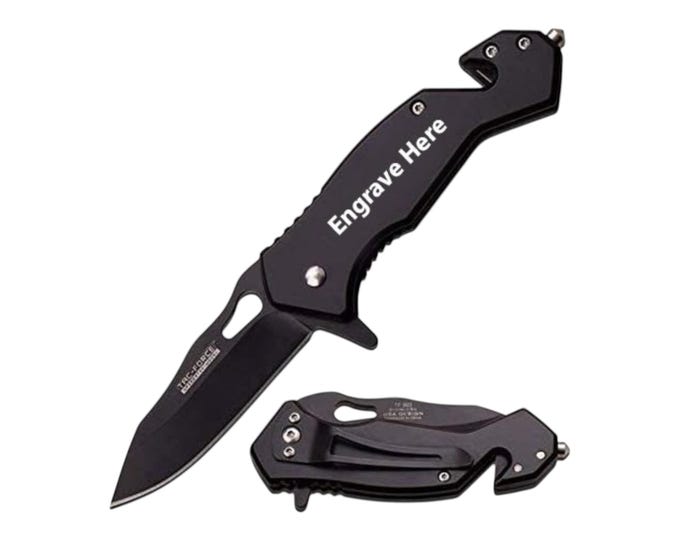 Custom Engraving Handle Tac-Force Spring Assisted Pocket BLACK Knife Great for Outdoor Fishing, Hunting , Hiking , Sports , Groomsmen gift ,
