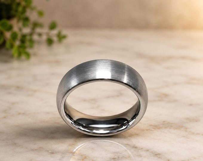 Custom Laser Engraved Tungsten Carbide Ring, Brushed Dome Wedding Band, Personalized Couple Ring Anniversary Gift, Comfort Fit Promise Ring