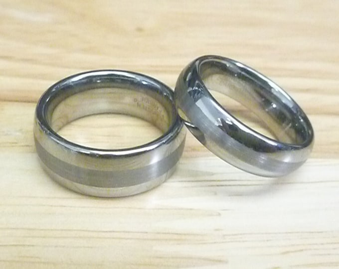 Custom Laser Engraving Ring - 8mm/6mm Tungsten Carbide Classic Dome Shape with Brushed Center line Wedding Band Ring Gift for Her & Him