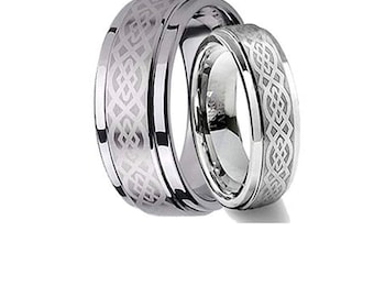 Personalized engraving  His & Hers Tungsten Carbide  Loyal Celtic Knot Stepdge | Engagement Anniversary | Wedding Band Ring for Men Or Women