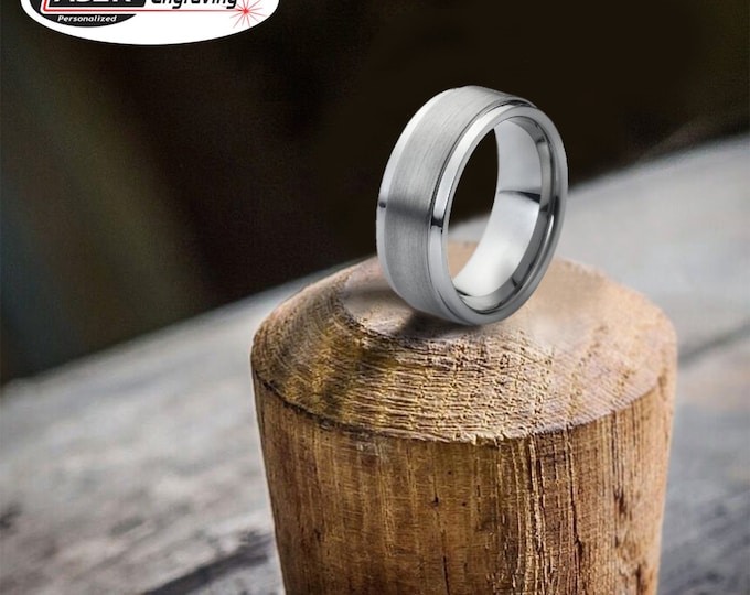 Personalized Engraving - 9mm Tungsten Carbide With Brushed Ceneter & Step Edge Engagement Anniversary Wedding Band Ring for Men Or Women