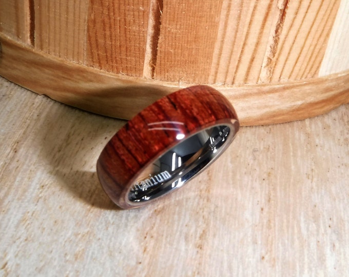 Titanium Ring with Hawaiian Koa Wood, Custom Engraved Women's Ring, 6mm Dome Wedding Band for Men, Personalized & Durable Comfort Fit Ring