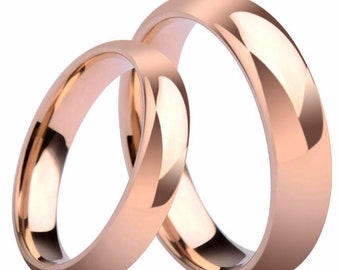 His and Hers Rose Gold Jewelry, Tungsten Wedding Band Set, Custom Engraved Couple Rings, Men and Women Engagement Ring