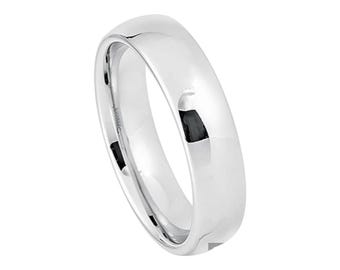 Engraved White Tungsten Wedding Band: Platinum Plated Comfort Fit