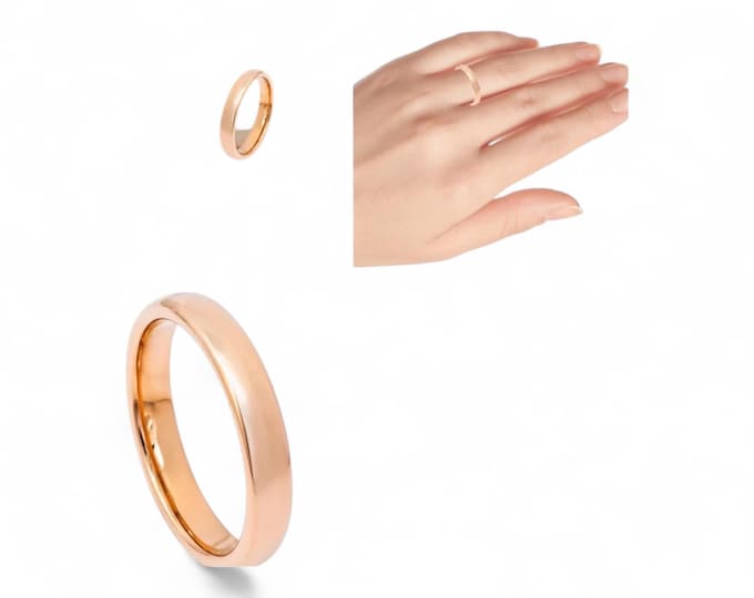 Personalized Engraving 6mm Tungsten Carbide Rose Gold High Shiny Dome Polished | Engagement Anniversary | Wedding Band Ring for Men Or Women