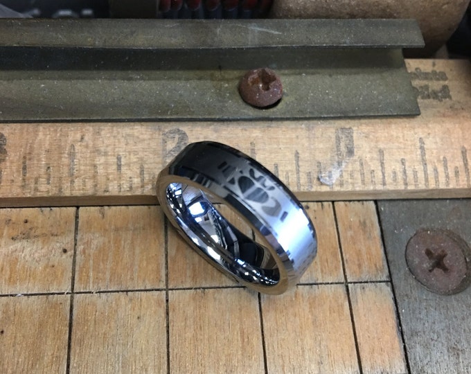 Engraved 6mm Men's Wedding Band, Custom Irish Claddagh Tungsten Ring, Celtic Symbol Promise Ring, Statement Jewelry Engagement Ring