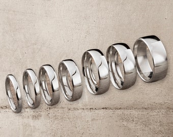 Personalized Tungsten Carbide Wedding Ring Set, Shiny Silver Finish, Custom Engraving