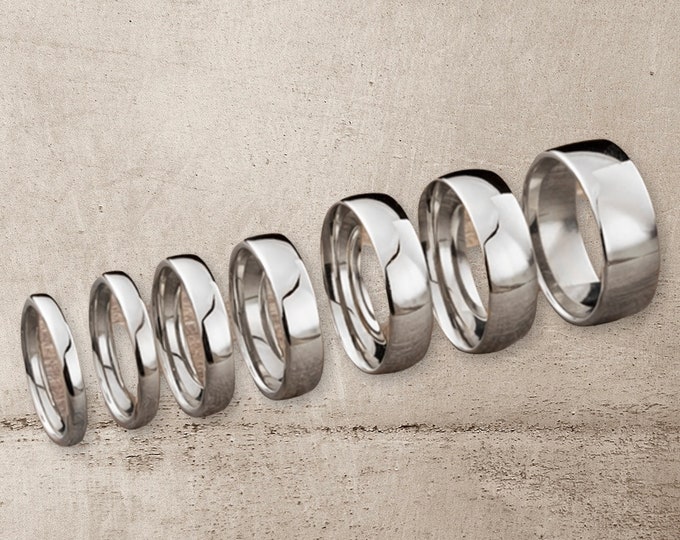 Personalised Tungsten Carbide Ring, Wedding Ring Set for Men & Women, Custom Engraving Dainty Ring, Silver Shiny Finish Bridal Jewelry