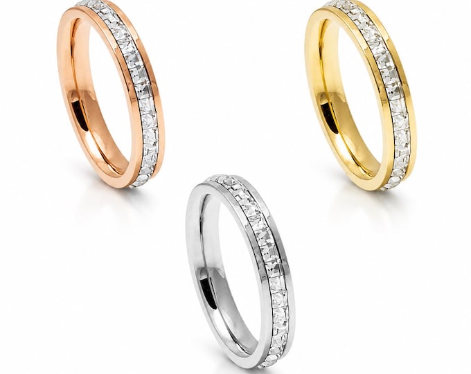Custom 4mm Titanium CZ Eternity Wedding Band, Personalized Cubic Zirconia Ring, Hypoallergenic Promise Ring, Minimalist Bridal Jewelry Gift