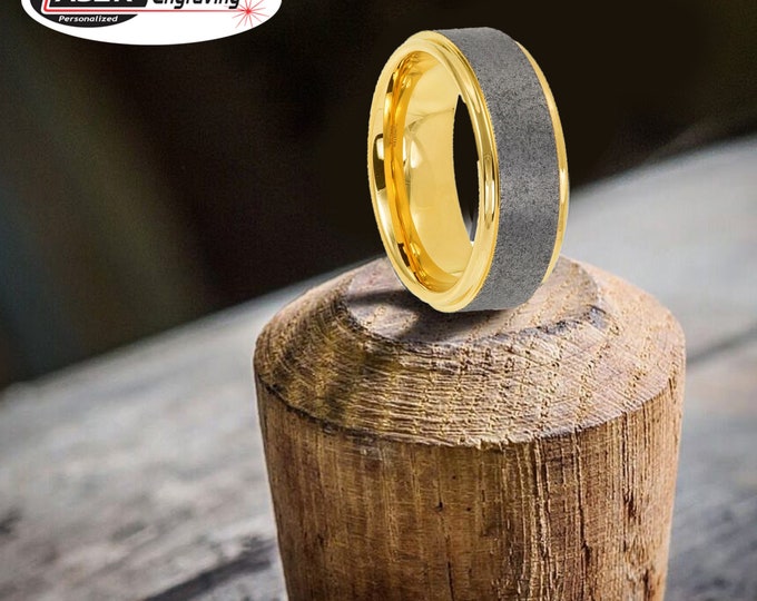 Custom engraving  - 8mm Tungsten Carbide Two-tone Brushed SilverWith  Gold IP Inside Step Edge Wedding Band Ring for Men Or Women
