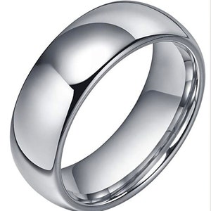 Custom 8mm Tungsten Ring, Engraved Dome Band for Graduation, Dainty Ring for Wedding Anniversary Engagement, Men’s or Women’s Polished Gift