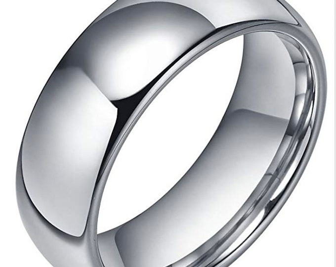 Personalized Engraving - 8mm Tungsten Carbide Shiny Polished Dome | Graduation , Engagement Anniversary | Wedding Band Ring for Men Or Women