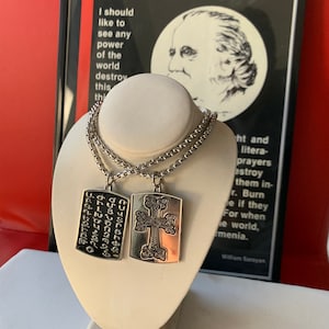 Armenian Khachkar Cross Necklace, Reversible Stainless Steel Necklace with Alphabet, Men&#39;s Faith Pendant, Boho Necklace Statement Jewelry