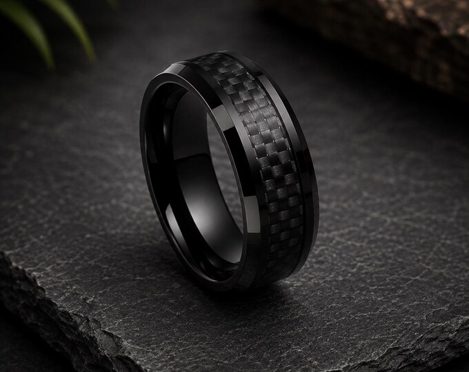 Custom Engraved Black Tungsten Ring, 8mm Carbide Wedding Band, Personalized Men's Wedding Ring, Modern Comfort Fit Promise Ring Gift