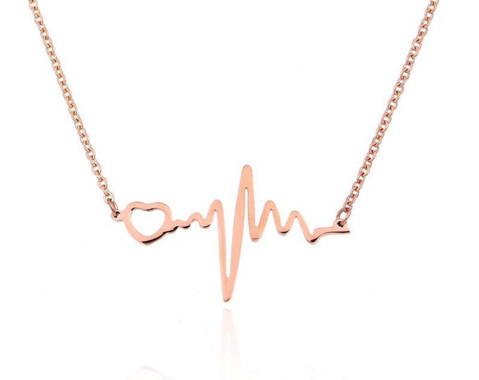 Personalized Rose Gold Heartbeat Necklace, Custom Engraved Dainty Necklace, 316l Stainless Steel Pendant, Elegant Jewelry Gift for Her