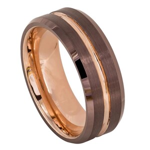 Free Personalized laser engraving Ring for Men and Women TheRingCrafter Beveled Edge Brushed Brown IP Plated Outside with Rose Gold