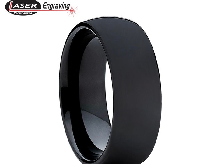 Durable Promise Ring, Custom Engraved Black Tungsten Ring, 8mm Brushed Domed Wedding Band for Men & Women, Unisex Modern Jewelry