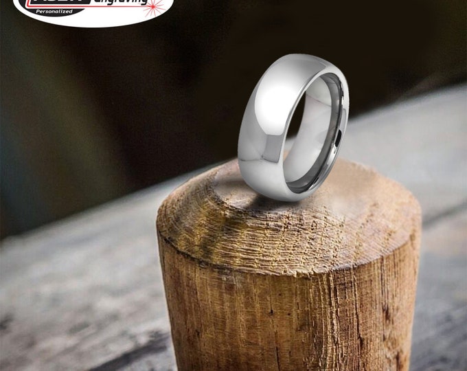 Personalized Engraving - 8mm Tungsten Carbide  Shiny Polished Dome | Engagement Anniversary | Wedding Band Ring for Men Or Women