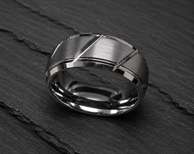 Custom Engraved Tungsten Carbide Wedding Band, 8mm Brushed Finish Ring, Personalized Couple’s Ring, Durable Anniversary & Engagement Gift