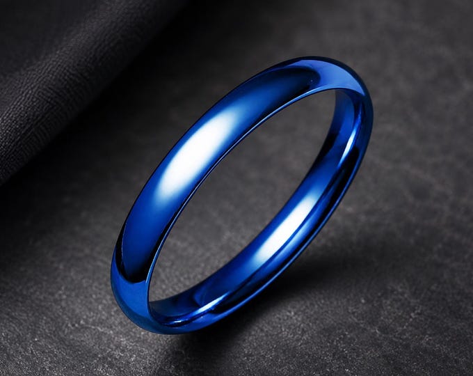 Personalized 4mm Blue Tungsten Carbide Ring, Custom Engraved Wedding Band, Blue Anniversary Ring, Comfort Fit Promise Band, Gift for Couples