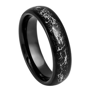 Free Personalized laser engraving Ring for Men and Women Black IP Plated with Imitation Black Meteorite Inlay Wedding Band Rings for Couples