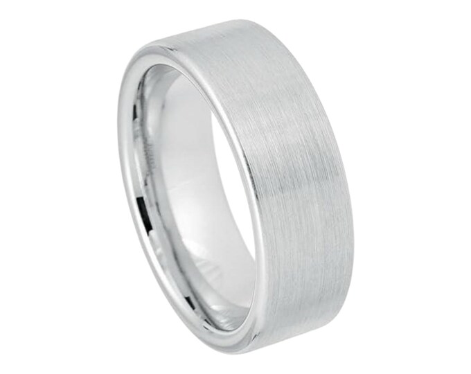 Free Personalized laser engraving Ring for Men and Women Platinum-plated (ion-plating*) White Tungsten – 8mm Wedding Band Ring for Couples