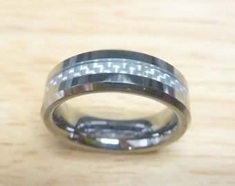 6mm Tungsten Carbide Ring, Gray Carbon Fiber Inlay, Custom Engraved