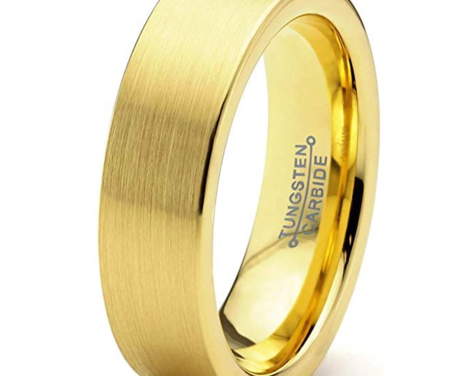 Custom Gold Brushed Tungsten Ring, 6mm or 8mm Dainty Band, Personalized Engraving for Men & Women, Wedding Engagement Anniversary Gift