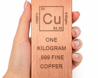 1 Kilo Copper Bar .999 Fine – Custom Engraved Copper Ingot – Personalized Gift for Him – Solid 1kg Copper Bullion