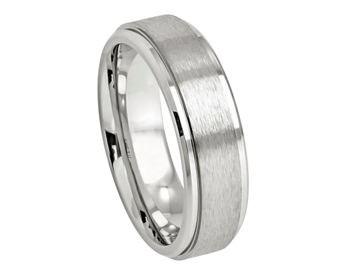 Custom Cobalt Wedding Band, 6mm Brushed Center Ring with Step Edge, Personalised Engraving for Men or Women, Modern & Durable Ring