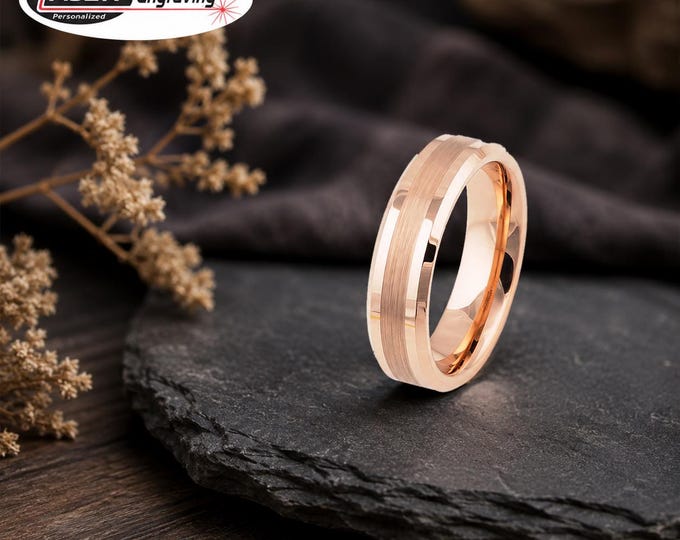 Black Ceramic Wedding Band Ring with Gold Greek Key Inlay, Custom Engraved Wedding Band, Personalized His & Hers Promise Ring Gift