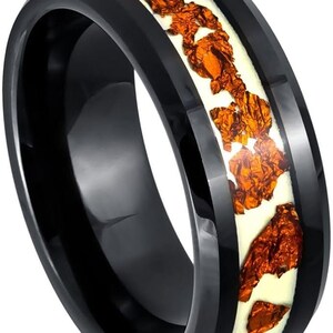 Free Personalized laser engraving Ring for Men and Women Black Plated Copper Scraps Inlay on Luminous Wedding Band Rings for Couple