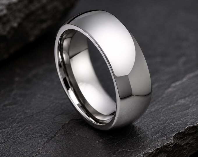 Custom Engraved Tungsten Carbide Band, 8mm Domed Comfort Fit Ring, Personalized Anniversary Promise Band, Scratch Resistant Durable Wear