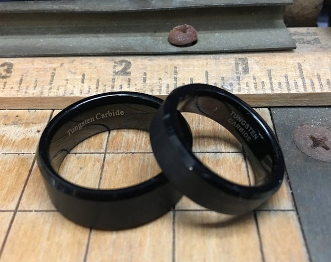 Personalized Black Tungsten Ring 6mm/8mm, Customizable Engraved Wedding Band for Men & Women, Matte Beveled Edge Durable Promise Ring
