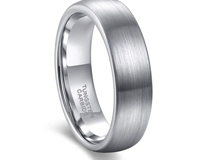 Personalized Engraving - 8mm or 6mm Brushed Tungsten Carbide Dome  Brushed | Engagement Anniversary | Wedding Band Ring for Men Or Women