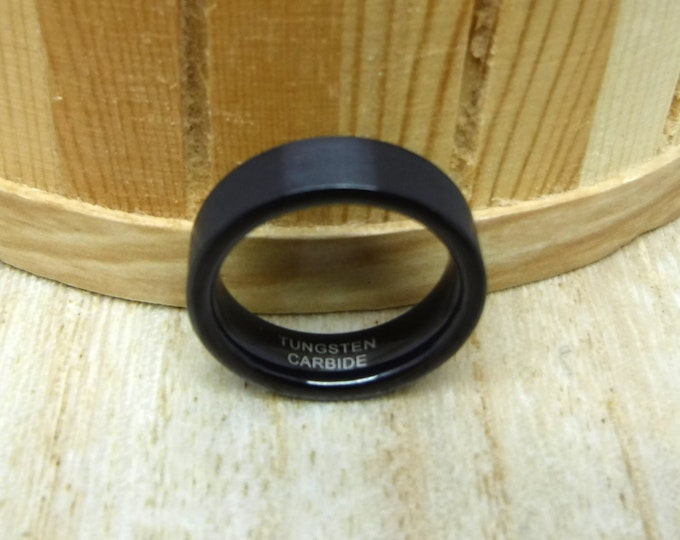 Personalized Tungsten Ring, 6mm Black Brushed Pipe Cut Band, Custom Laser Engraved Wedding Ring for Him or Her, Durable & Stylish Ring