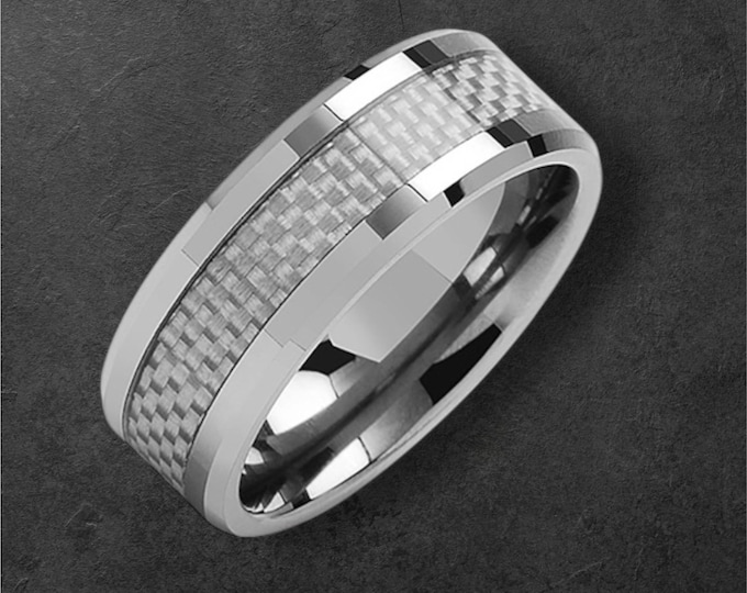 Personalized Engraving  Men's Tungsten Carbide Carbon Fiber Inlay Choose Color | Engagement Anniversary | Wedding Band Ring for Men Or Women