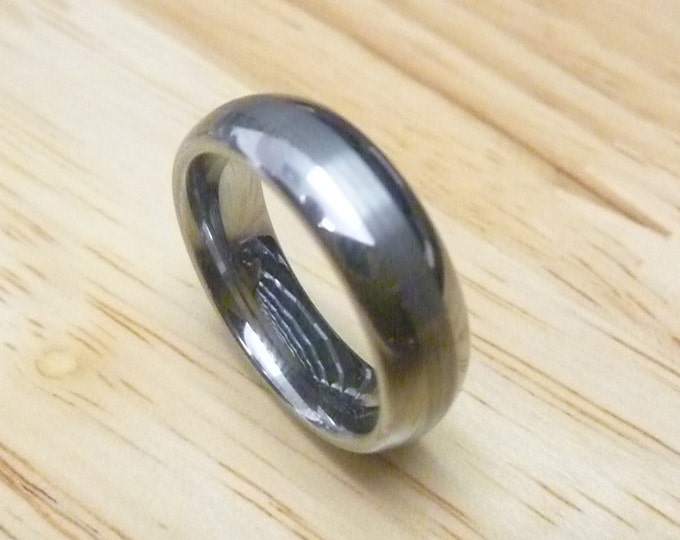 Custom Laser Engraving Ring - 6mm Tungsten Carbide Classic Dome With Brushed Center Wedding Band Ring for Men Or Women Gift for Her & Him