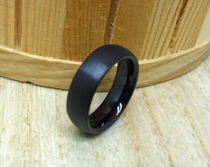 Custom Laser Engraving Ring - 6mm Tungsten Carbide Black Plated Brushed Domed Shape Wedding Band Ring for Men Or Women Gift for Her & Him