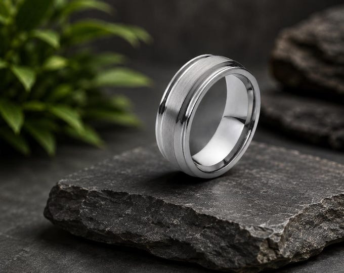 Personalized 8mm Tungsten Carbide Wedding Band, Custom Engraved Brushed Ring, Comfort Fit His & Hers Promise Ring, Couples Anniversary Gift
