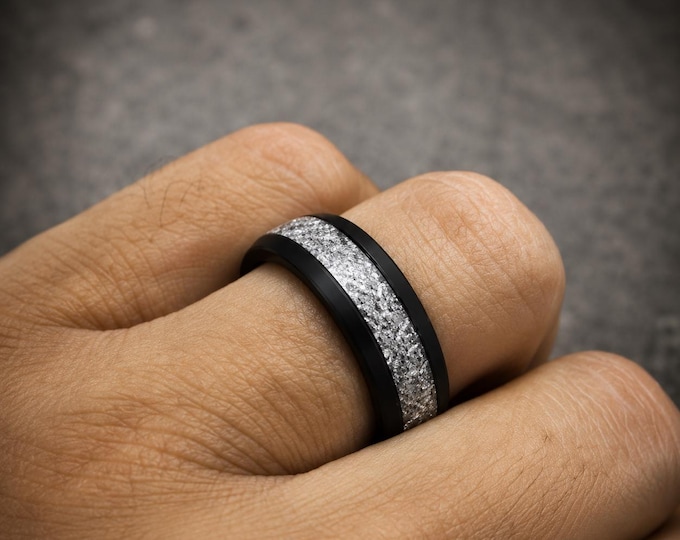 Personalized Brushed Ring, Tungsten Grooved Wedding Band 9mm, Comfort Fit Engraved Ring, Modern Matte Black Style Anniversary Band