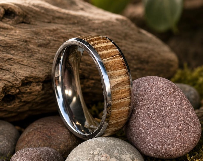 Personalized Titanium Ring with Zebra Rosewood Inlay, Custom Engraved 8mm Domed High Polish Wedding Band, Promise Ring Anniversary Gift