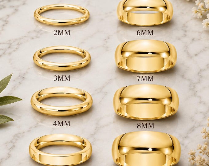 Personalized Gold Couples Ring Set, Custom Engraved Statement Band, Elegant Dainty Wedding Ring, Matching Promise Rings, Anniversary Gift